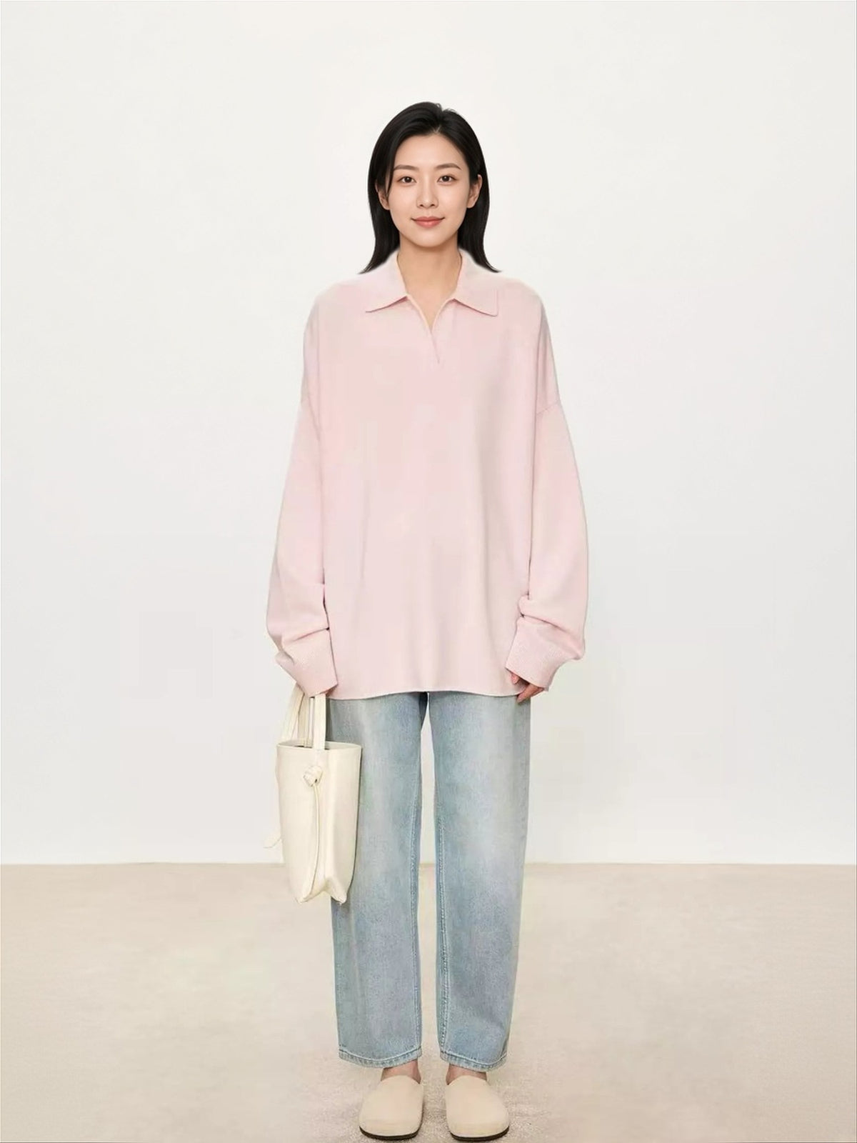 Priya Polo-Collar Drop-Shoulder Sweater - front view on model