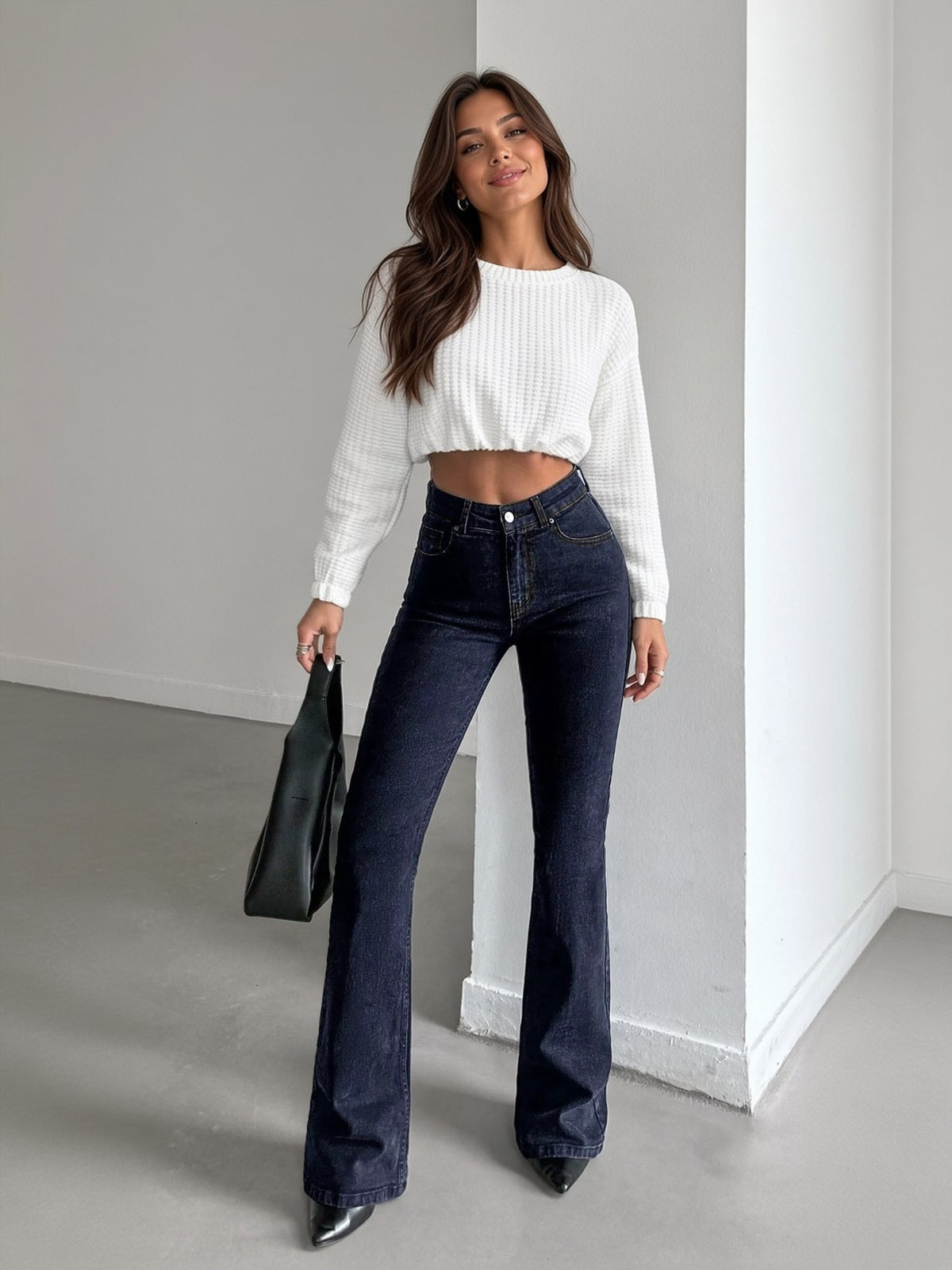 Vera High-Waisted Slim Flare Jeans - front view on model